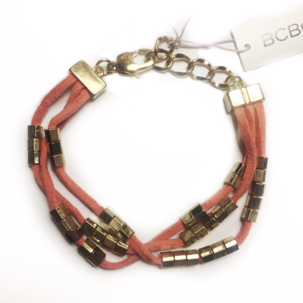 BCBGENERATION BRACELET LEATHER BOHO BEADED GOLD